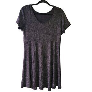 Vintage Women's Slinky Babydoll Black Silver Glittery Knit Short Sleeve A-Line D